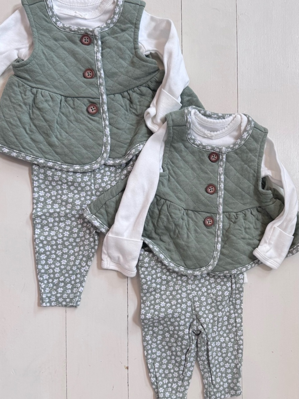 Carter's Sage Green Quilted Vest & Floral Leggings Set